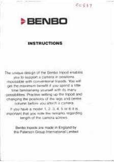 Benbo Ball and Socket Head manual. Camera Instructions.